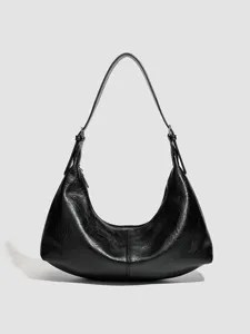 Schwarze Damen Hobo Tasche aus weichem Leder Retro minimalistische Schultertasche gross
