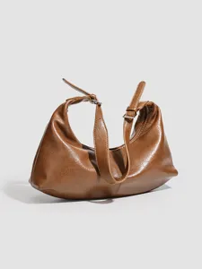 Retro braune PU Leder Umhängetasche für Damen, stilvolle minimalistische Hobo Tasche Alltag.