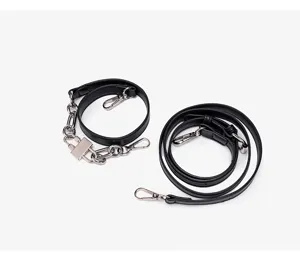 Vervangende zwarte lederen en metalen ketting tasriemen met slotdecor voor handtassen.