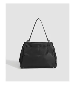 Black nylon shoulder tote bag stylish commuter top handle handbag for women daily wear