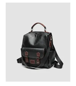 Vintage leren rugzak voor dames, retro Britse stijl casual reizen schoolboekentas.