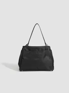 Black nylon shoulder bag for women, minimalist underarm handbag, large capacity commute tote.