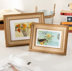 Wooden photo frame detail view, Nordic style desk table decor for bedroom and living room.