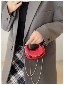 Chic metallic red mini hobo crossbody bag with gold chain trendy fashion accessory for women