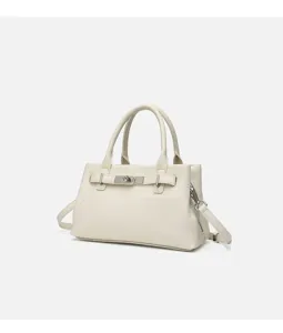 Elegant beige lychee leather Kelly tote bag, versatile shoulder and crossbody bag.