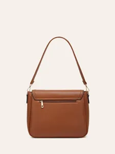 Brown leather shoulder bag for women, chic vintage crossbody bag, minimalist fashion purse.