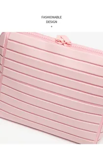 Borsa per cosmetici geometrica a costine rosa con doppia cerniera per viaggio ora