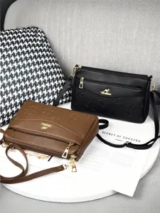 Fashion embossed women crossbody bag multi-layer zipper casual shoulder bag stylish handbag