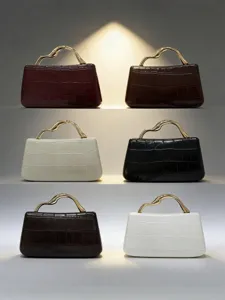 Elegante bolso con patrón de cocodrilo asa dorada chic bolso de hombro de noche elegante