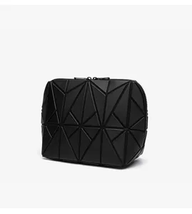 Borsa cosmetica geometrica nera da donna, grande capacità impermeabile per trucco da viaggio.