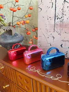 Stylish mirror metallic handbag with chain strap for women elegant evening party chic
