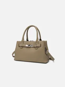Women Fashion PU Leather Top Handle Handbag Classic Litchi Grain Commuter Shoulder Crossbody Bag With Metal Lock