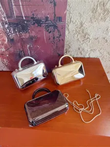 Mirror finish metallic handbag for women niche design elegant chain crossbody evening clutch