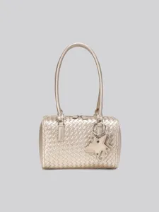 Woven PU Leather Shoulder Bag For Women Fashion Commuter Top Handle Handbag Casual Solid Color Pillow Bag With Star Pendant