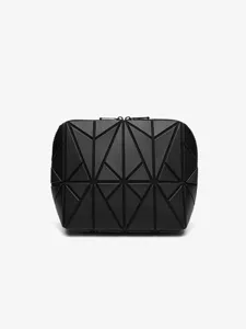 Borsa cosmetica geometrica nera, elegante trousse per trucco da viaggio e bellezza.