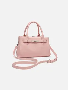 Pink litchi pattern leather handbag stylish top handle shoulder crossbody bag for women daily commute