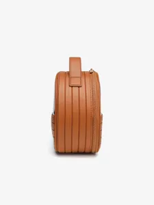Brown vertical ribbed cosmetic bag portable travel toiletry storage case waterproof design