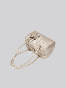 Gold woven leather shoulder bag for women, stylish star charm pillow handbag commute.