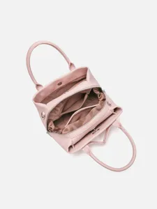 Pink lychee pattern leather commuter handbag, trendy shoulder messenger bag for women.