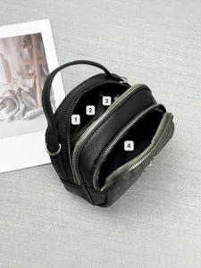 Black multi-layer pebble leather shoulder bag, stylish casual daily crossbody purse.