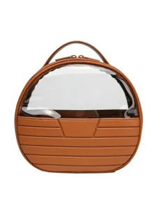 Clear round cosmetic bag brown travel makeup organizer portable waterproof toiletry case
