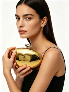 Borsa pochette dorata a forma di uovo da donna, elegante borsa a tracolla da sera.