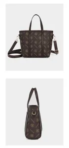Sac cabas fourre-tout monogrammé marron vintage, sac à main bandoulière élégant en PU.