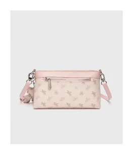 Women's chic shoulder crossbody bag with pegasus monogram pattern, pink and cream chic underarm bag.