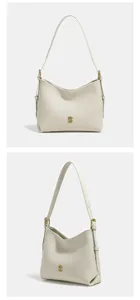 Minimalistische crèmekleurige hobo schoudertas, elegante dagelijkse tas voor werk en vrije tijd.