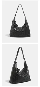 Bolso de hombro de cuero tejido negro elegante hobo bolso clasico diseno shopper tote bag