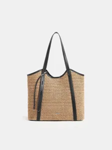 Grote capaciteit stro geweven tote tas, stijlvolle strand handtas voor dames dagelijks.