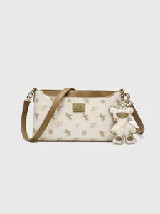 Women PU Leather Crossbody Shoulder Bag Fashion Underarm Bag With Bear Pendant Pegasus Print Commuter Handbag