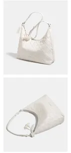 Bolso de hombro trenzado blanco para mujer, elegante bolso grande para uso diario.