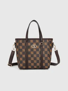 Joli sac a main carreaux marron monogramme fourre-tout elegant bandouliere femme