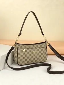 Women Multi Pocket Crossbody Bag PU Leather Vintage Shoulder Bag Casual Underarm Daily Top Handle Purse