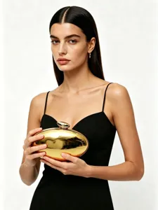 Borsa da sera rigida dorata metallica a forma di uovo da donna elegante borsa a spalla chic