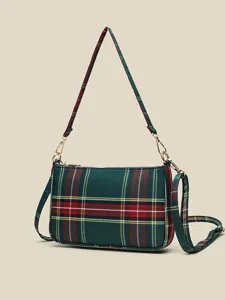 Red plaid underarm bag women fashion versatile crossbody bag large capacity canvas shoulder bag