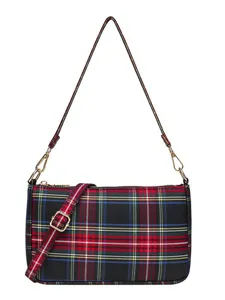 Women red plaid shoulder bag stylish casual crossbody bag canvas underarm bag daily use