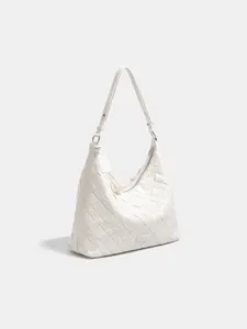 Bolso de hombro de cuero tejido blanco, elegante bolso hobo para mujer de uso diario y trabajo.
