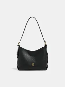 Klassieke zwarte lederen hobo schoudertas voor dames, stijlvolle handtas voor dagelijks gebruik.