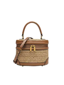 Gewebte Spliced Box Tasche Sommer Stroh Handtasche Casual Vintage Umhängetasche Strand