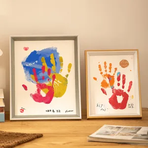 Wood grain couple handprint picture frame DIY kit for anniversary, romantic gift and decor.