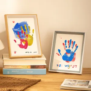 8 Inch Wood Grain Couple Handprint Photo Frame DIY Stamp Pad Romantic Memorial Gift Set