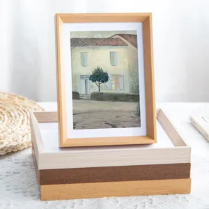 Wooden photo frame detail showcasing natural wood texture, vintage style picture frame for home decor.