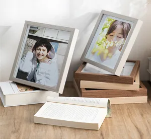 Wooden hollow photo frame desktop display, minimalist wooden picture frame for home decor.