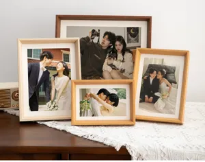 Wooden photo frame set for desk or wall display, multi-size picture frames with mat board.
