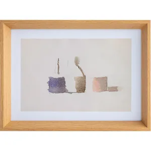Minimalist wooden photo frame with abstract art insert, perfect for home decor and tabletop display.