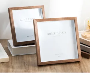 Wooden square shadow box photo frame desktop display set for DIY home decor pictures.