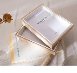 Wooden deep shadow box photo frame 5x7 inches, natural wood grain display stand for home decor.