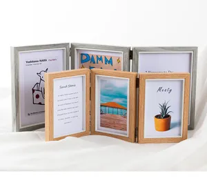 Wooden folding photo frame multi panel tabletop picture frame for elegant home desktop display.